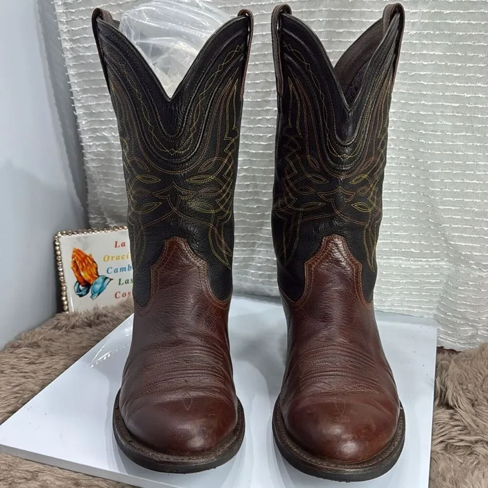 (F) Ariat Men's Comeback Round Toe Western Boots Brown & Black 10016364 - Picture 2 of 15